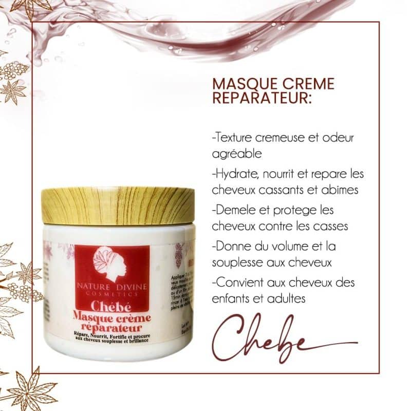 Masque Chébé Nature Divine – hydrate, répare et donne brillance aux cheveux naturels