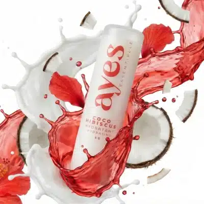 Stick à lèvres naturel à la coco et à l’hibiscus – hydratation, nutrition et éclat par AYES Essentielle Côte d’Ivoire.
